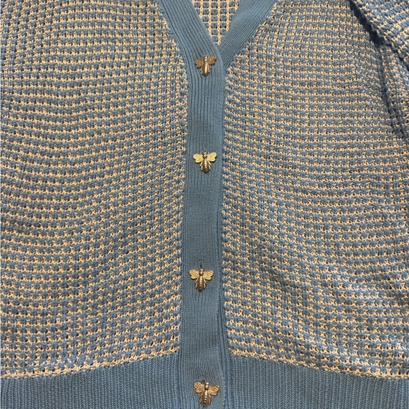 G by Giuliana Blue Plaid Cardigan with Bee Accents - Picture 3 of 6